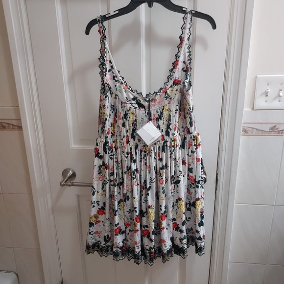 Paco Rabanne White Rose Print Eyelet Trim Minidress - Picture 8 of 9